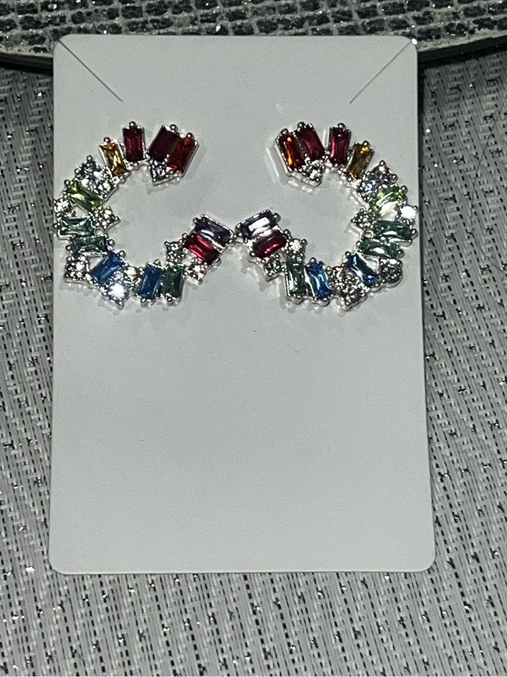 ✨ Multicolor Rhinestone Statement Hoop Earrings ✨ - Picture 2 of 4